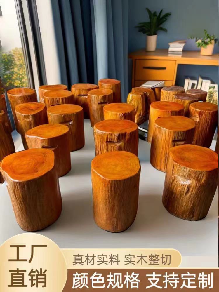 Wooden Pile Tea Table Pier Household Stool Tree Stump Base Log Wood Ornaments Round Wood Coffee Table Table Solid Wood Root Carving Stool