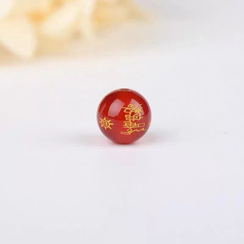 Agate Tai Sui Bead Barrel Beads with Engraved Gold Lettering for DIY Bracelets, Factory Wholesale Red Agate