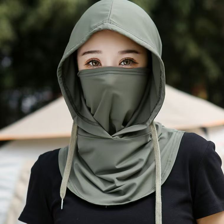 Sunscreen Mask Women's Summer Full Face 2025 New Ice Silk Anti-UV Driving Neck Protection Integrated Sunscreen Hat