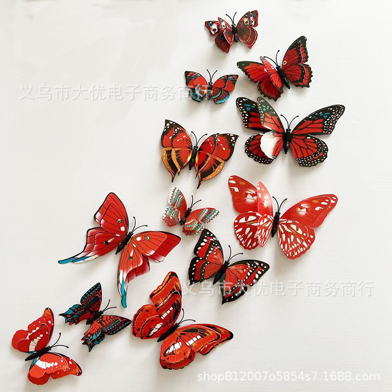 YW double layer butterfly high simulation butterfly PVC magnetic butterfly room decoration 3D three-dimensional decoration ice
