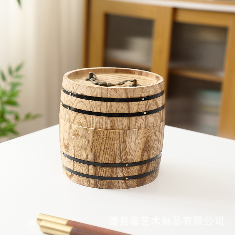 Retro Wooden Tea Barrel, Simple Heaven and Earth Cover, Coffee Bean Powder Storage Barrel, Convenient Small Green Orange Tea Storage Barrel