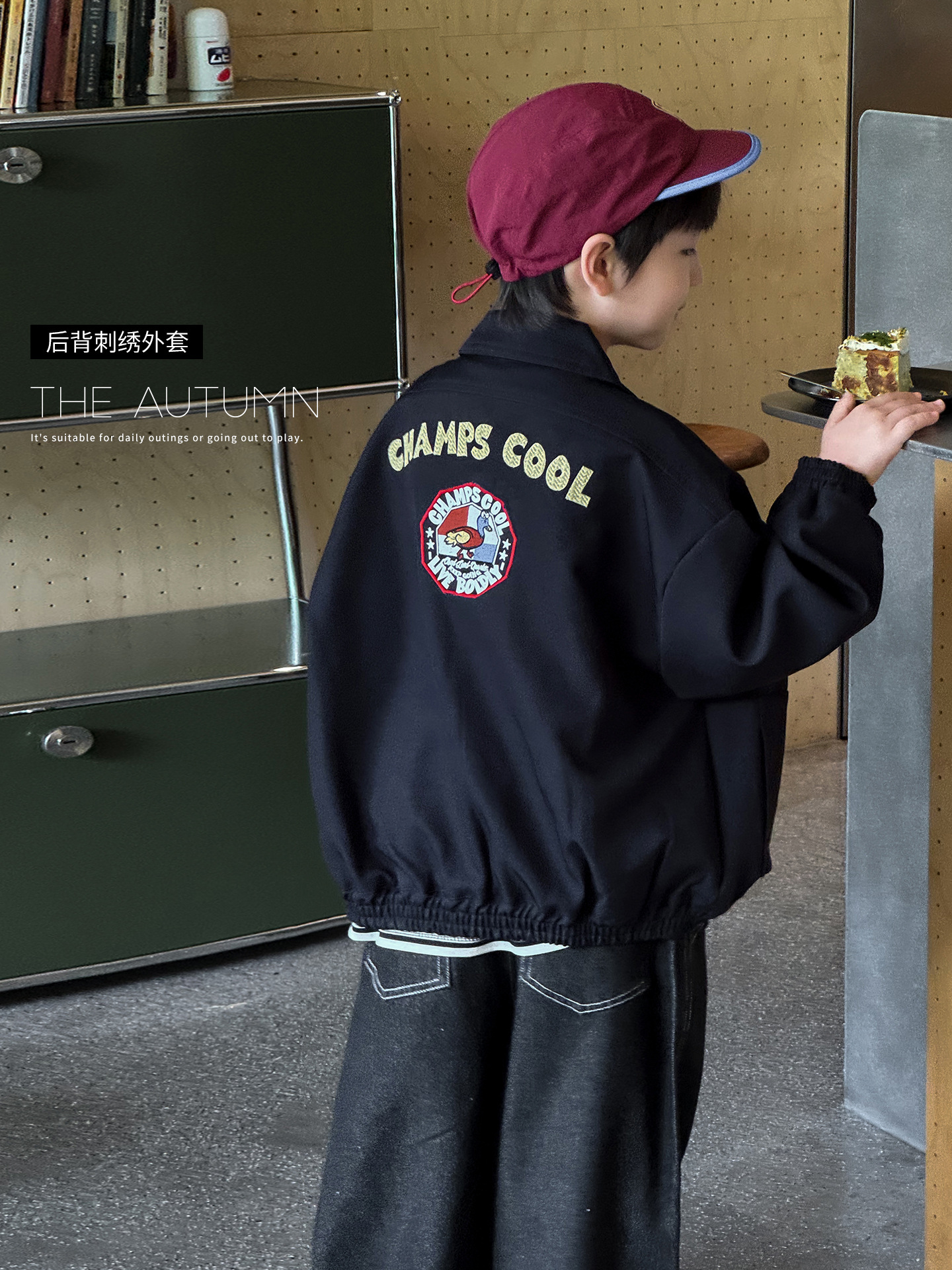 Tongku 2025 Boys Autumn Huzhou Zhili Children's Clothing Western Style Back Personalized Embroidered Lapel Zipper Children's Jacket