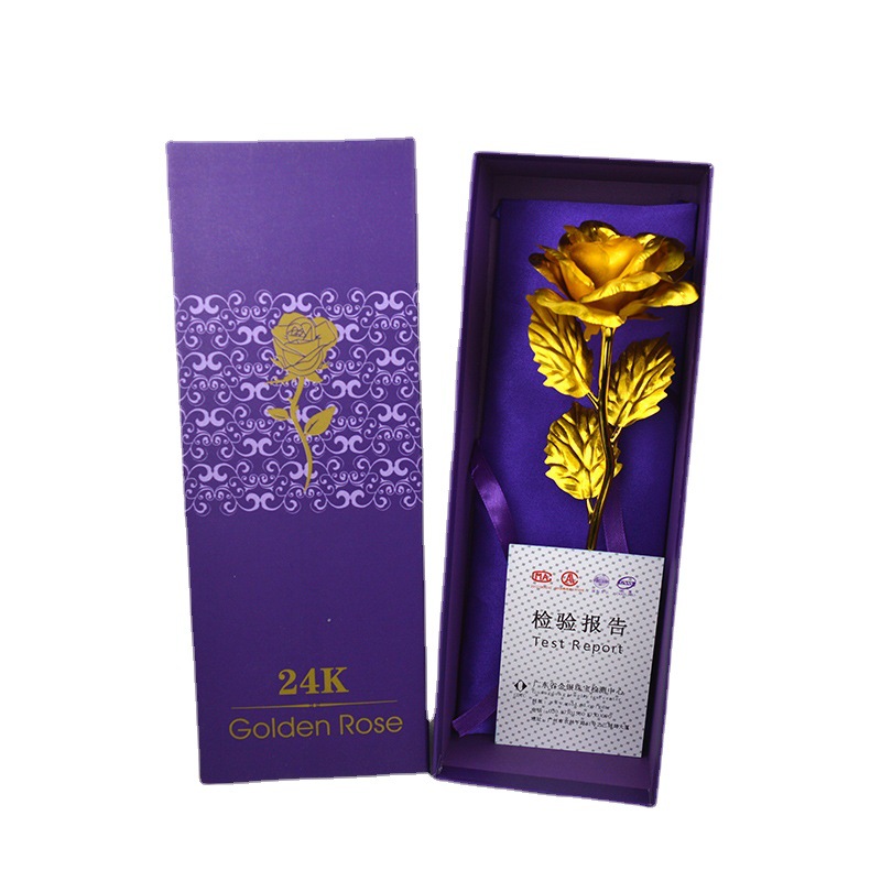 24K Gold Foil Rose Cross-Border Supply Simulated Rose with Gift Box Creative Event Gift Manufacturer Spot Wholesale