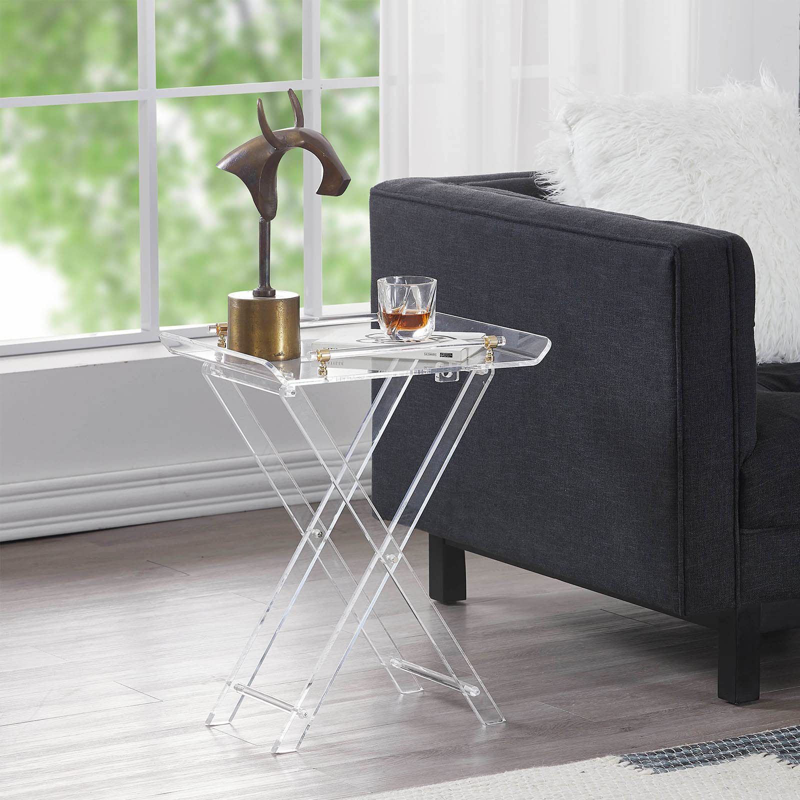 Acrylic folding table portable folding coffee table Internet celebrity Transparent Coffee Table simple bedside storage tray