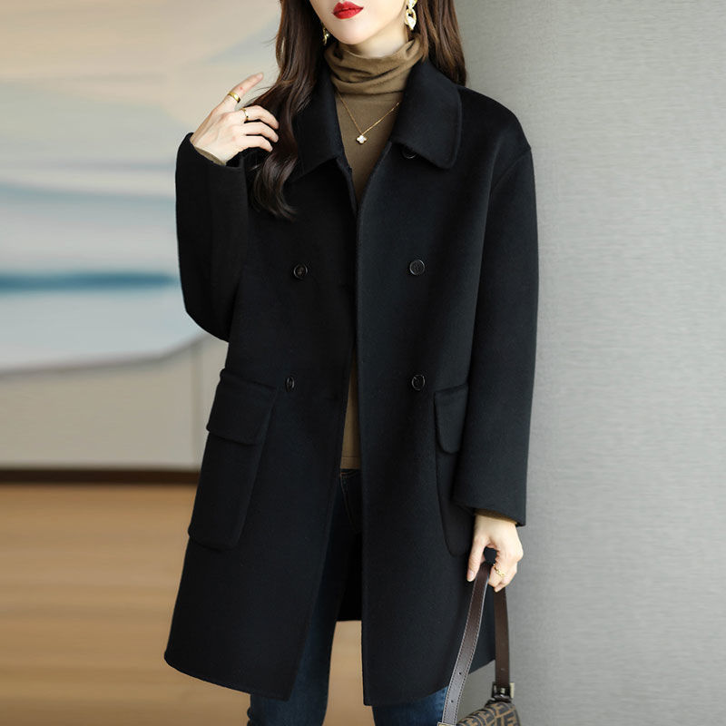 Woolen Outwear for Women 2025 Spring & Fall New Style Coffee Color Thickeneded Korean Style Slim Slim Mid-Length Woolen Outwear