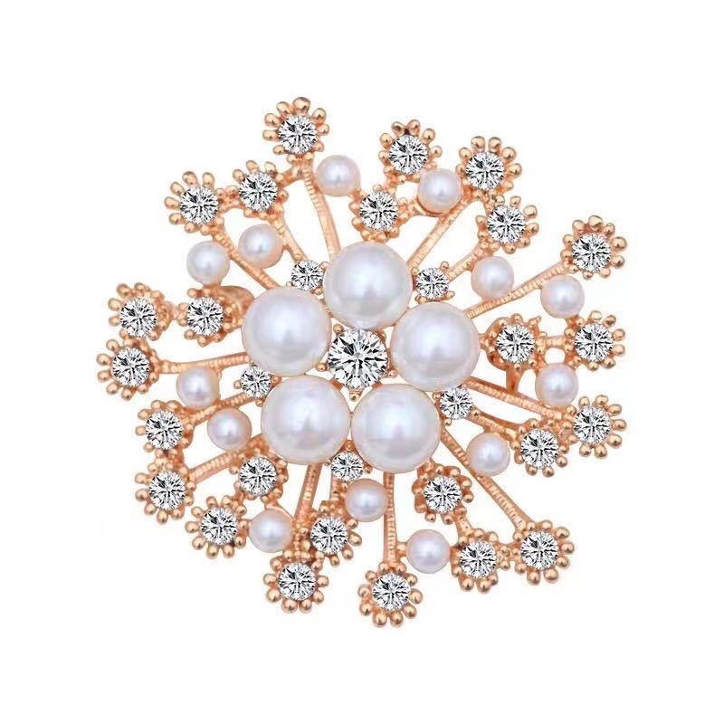 Women's clothing accessories large snowflake pearl crystal brooch exquisite flower corsage pin in stock wholesale and retail
