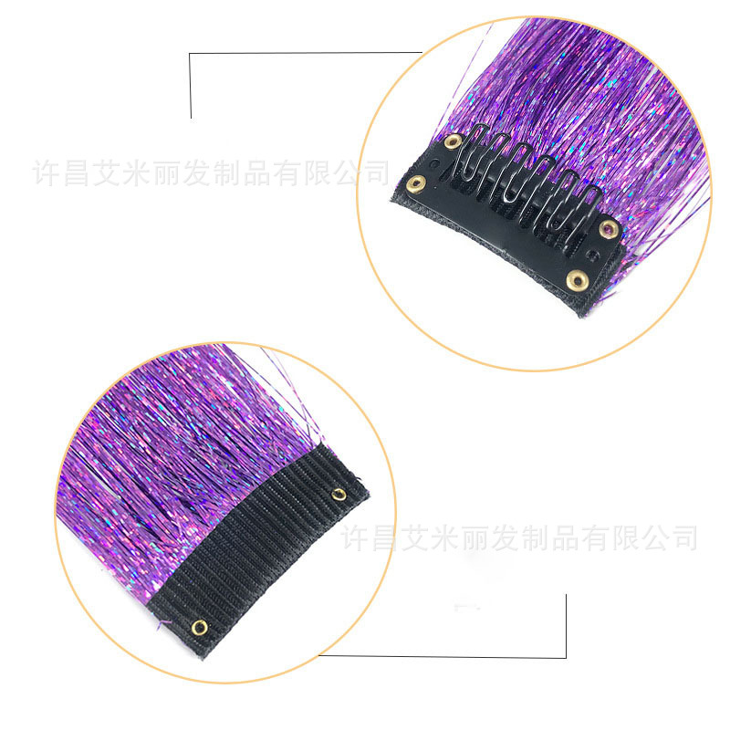 Xuchang Wig Manufacturer Pet Laser Wire Bb Clip Hair Extensions Hairtinsel Colorful Wire Clip Gold Wire Straight Hair