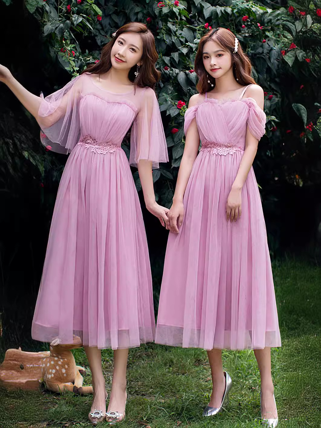 Bridesmaid Dress for Women 2025 New Mid-Length Sister Group Slimming Look One-Shoulder Fairy Elegant Host Performance Evening Dress