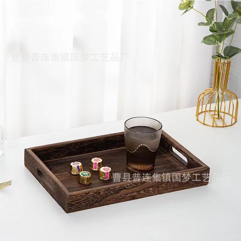 New Paulownia Wooden Tea Tray Creative Retro Wooden Tray Charcoal Burnt Paulownia Fruit Bread Wooden Tray