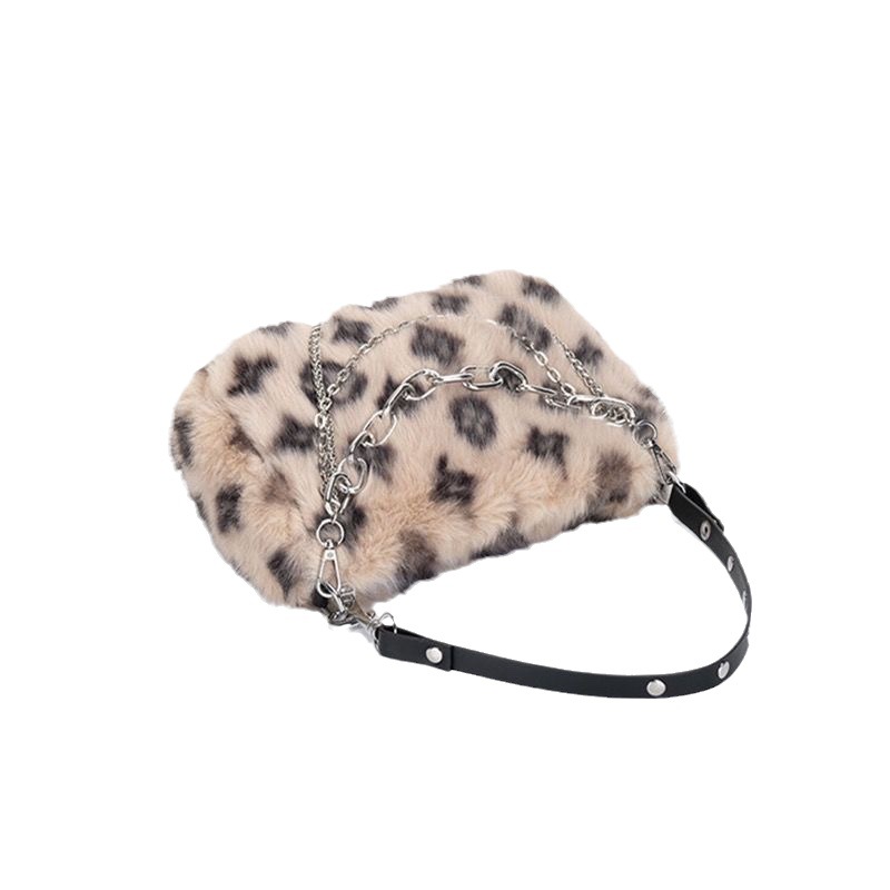Leopard print bag underarm bag plush bag for women autumn and winter new all-match furry high-grade chain bag factory direct sales