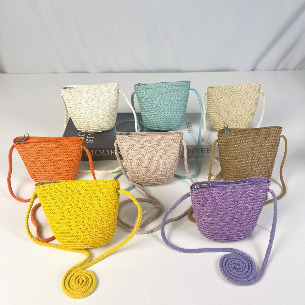 Foreign Trade Children's Bag Men's and Women's Cute Straw Bag Small Round Bag Crossbody Baby's Coin Purse Mobile Phone Bag Summer Light Plate