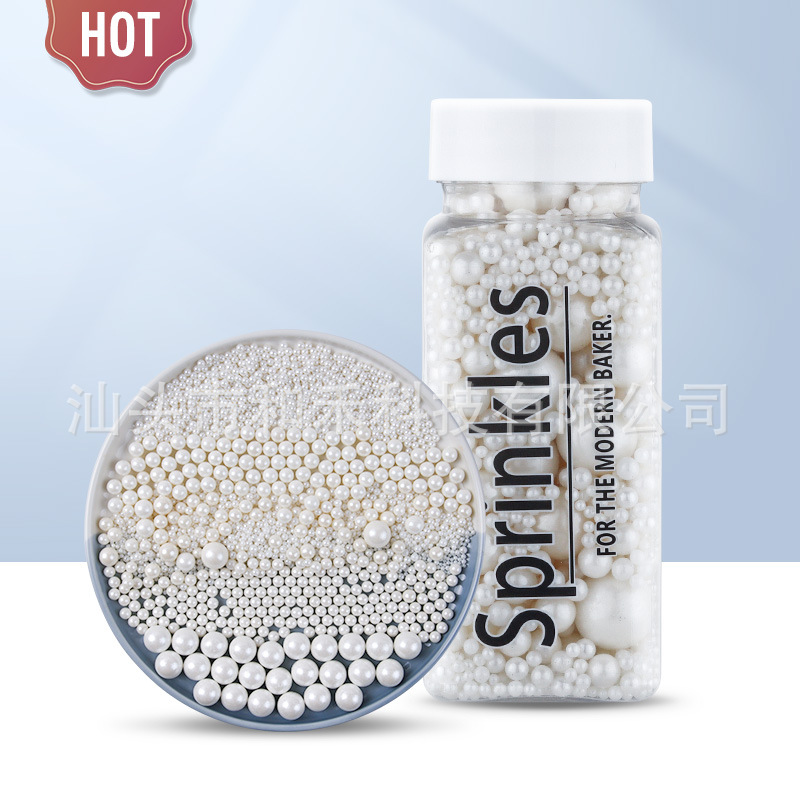 Бутылка 130г белых сахарных бусин [белый жемчужный сахар], кремовые белые круглые бусины, оптовая продажа для украшения тортов