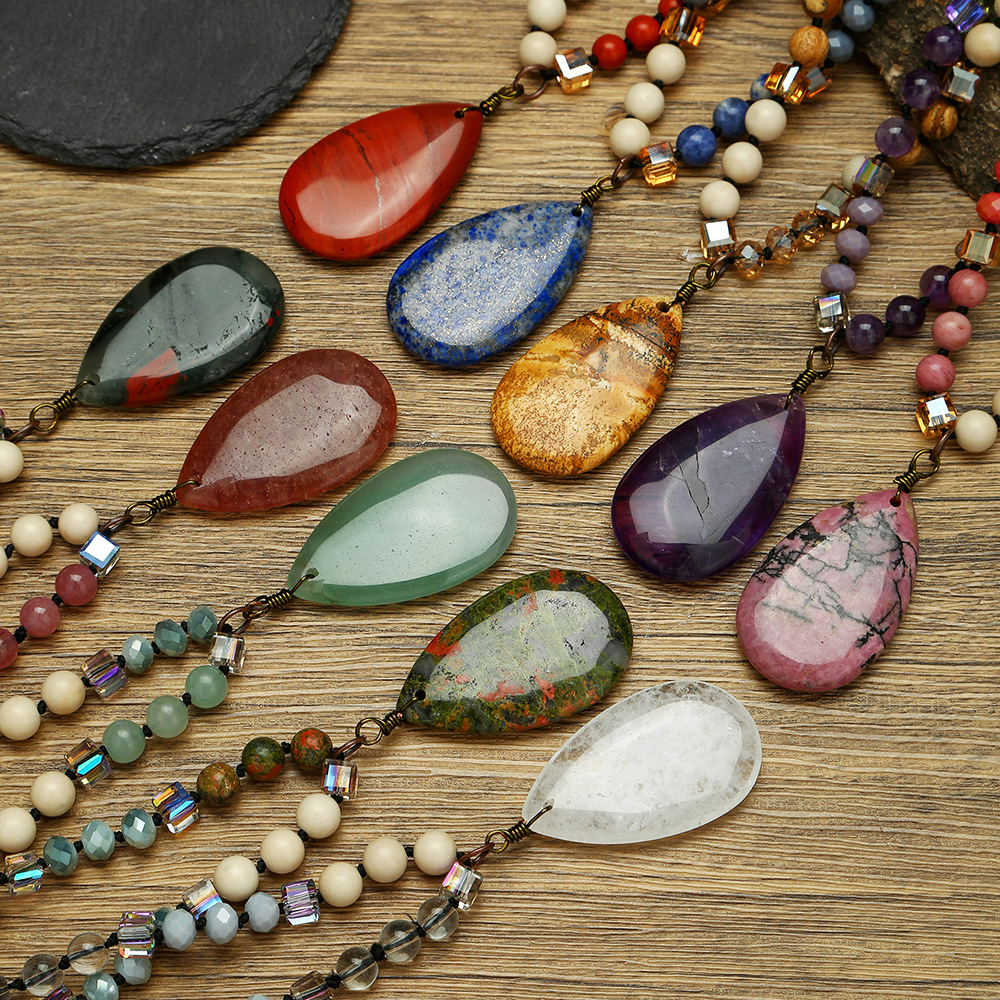 Популярная трансграничная подвеска из камня Zhuhang длинная капля воды свитер цепочка красное дерево ожерелье ювелирные изделия оптом