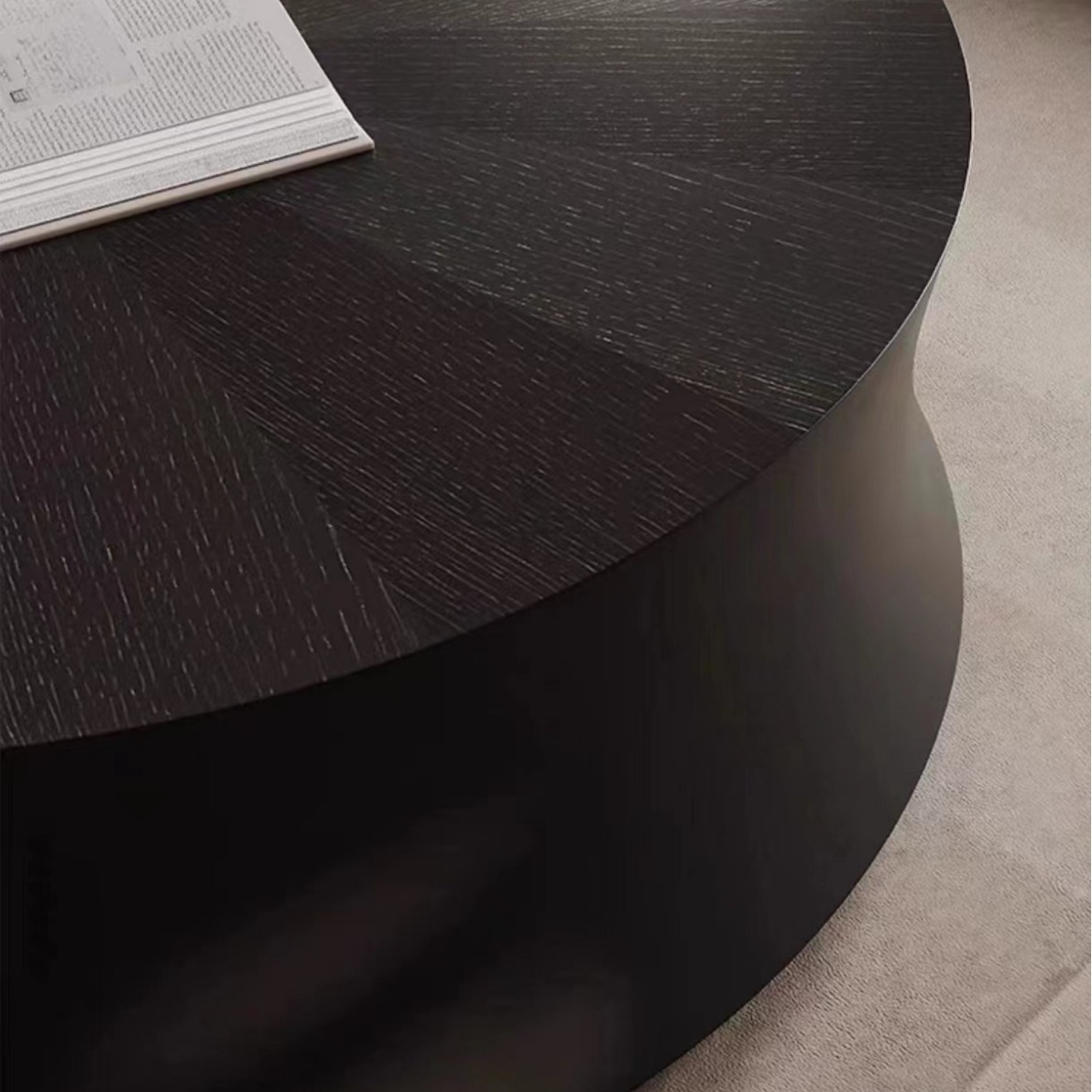 Modern simple household round tea table, simple design small apartment black tea table.