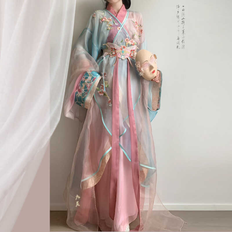 Mei Die Original Warring States Robe Modified Embroidered Printed Dyeing Hanfu Daily Short Warring States Robe with Tail