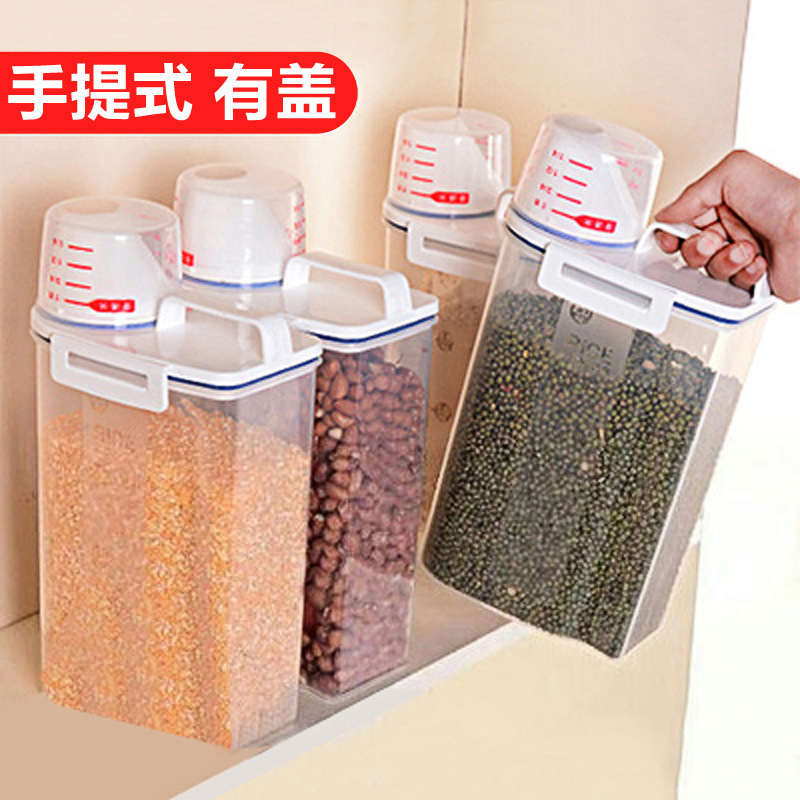 Japanese-style sealed tank plastic measuring cup rice bucket moisture-proof insect-proof rice storage box kitchen grain storage tank cat food dog