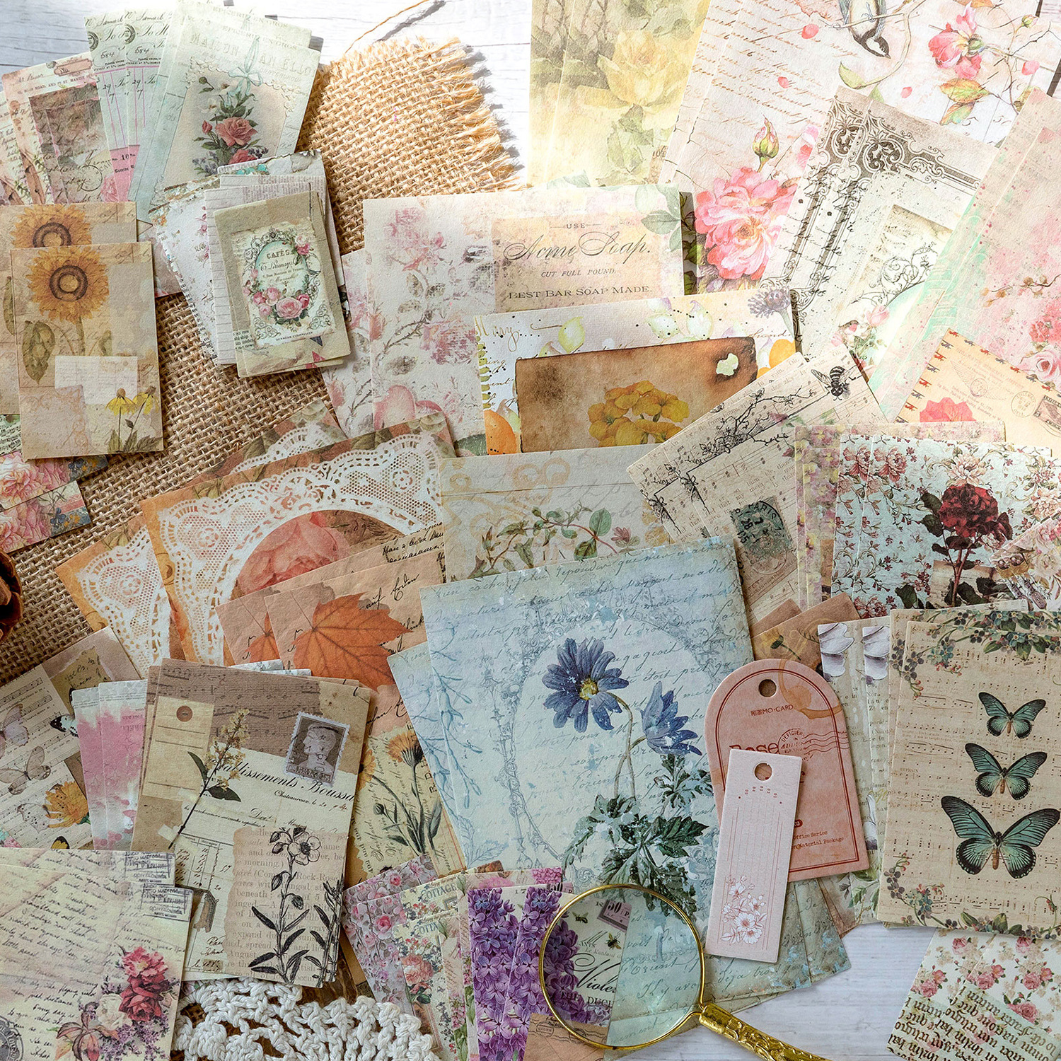 Mo Mo Memory Post Office Series Material Bag Retro Bill Plant Butterfly Text Label Hand Account Collage Decoration