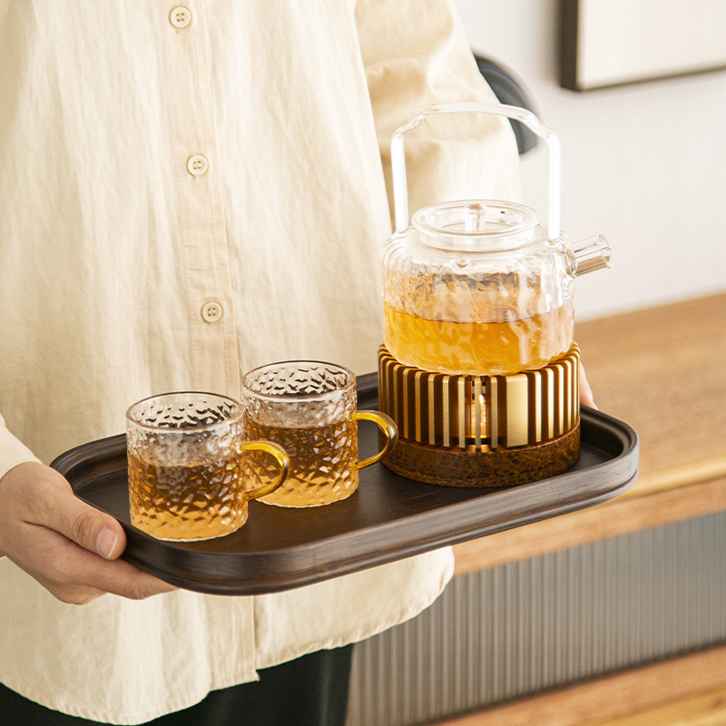 Glass flower teapot suit home afternoon flowers and plants fruit tea set candle holder heating warm boiling tea stove gift box gift