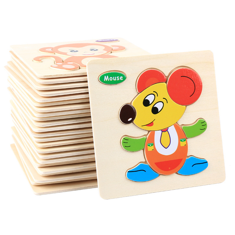 Wooden children's jigsaw puzzle early education puzzle building blocks 3d three-dimensional children's toys for boys and girls hand-held jigsaw puzzle board