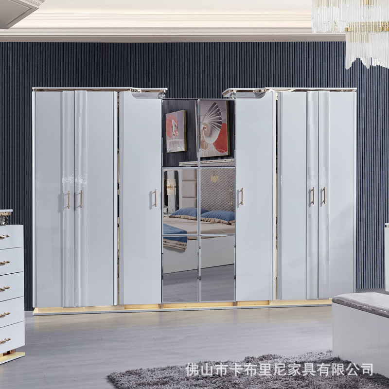 Simple Panel Double Bed Wardrobe Dresser Combination Set Modern Luxury Bedroom Set Whole House Furniture Light Luxury