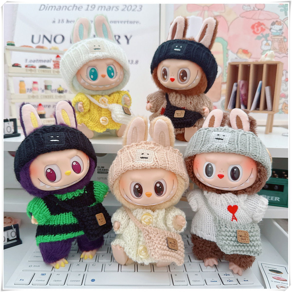 One or Two Generation Labubu Clothes Hat Crossbody Bag Rab Cloth Sit Party Doll Clothes Love Sweater Hat Cute