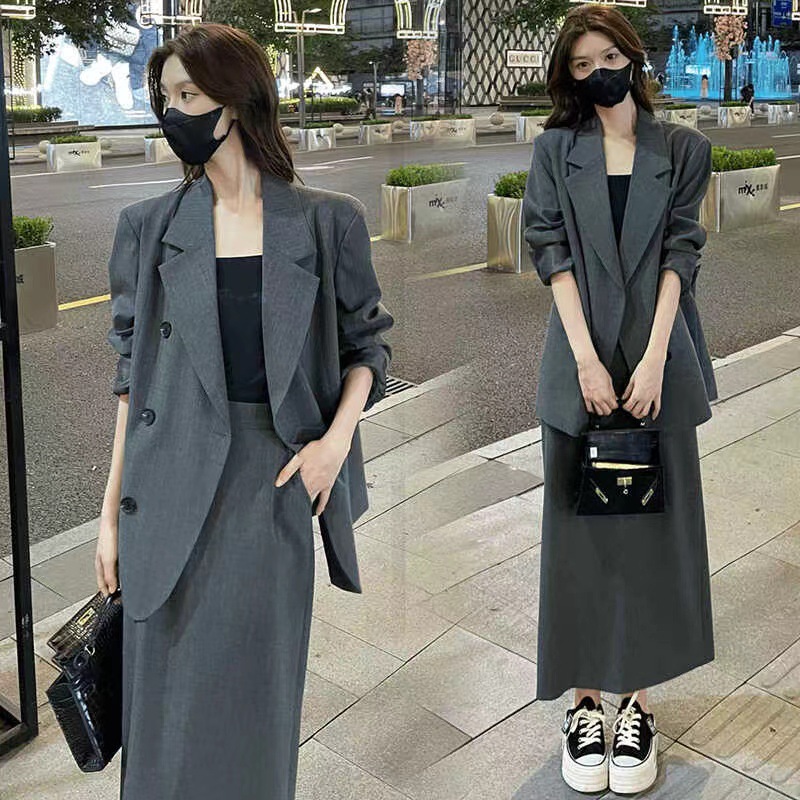 модный комплект юбки для женщин, новый осенний стиль, профессиональный и элегантный, стройнящий двухкомпонентный комплект [6638]