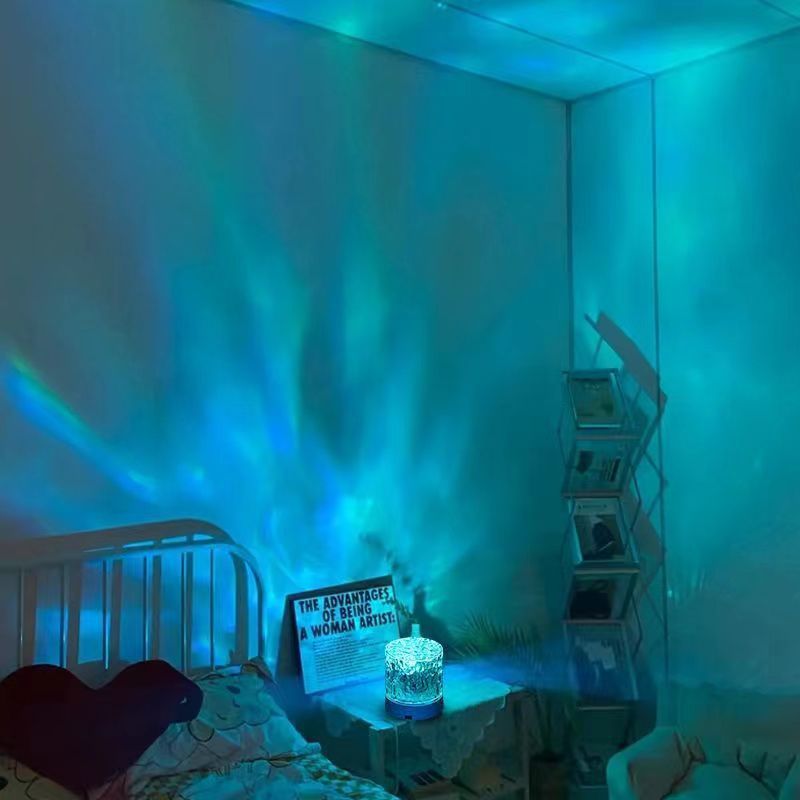 Cylindrical water ripple atmosphere lamp mood night light crystal rotating projection color bedroom bedside atmosphere small table lamp