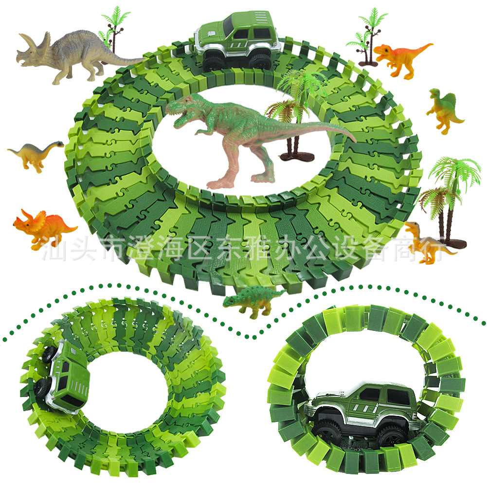 Cross-border Dinosaur Electric Railcar DIY Changeable Assembled Building Block Track Over Dinosaur Mountain 153PCs Children's Toys