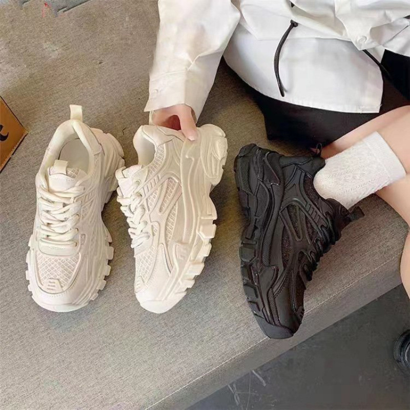 2023 Summer New Fashion Thick-Soled Lace-Up Dad Shoes Casual Sports Single Shoes Round-Toe Lace-Up Women's Shoes Wholesale