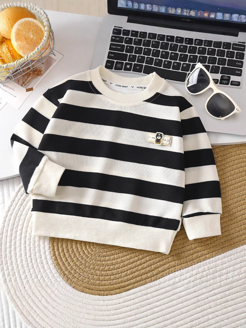 Children's Spring and Autumn Sweatshirt 2025 New Striped Pullover Sugiyama Boys Spring and Autumn Long Sleeve Sweatshirt Girls Outer Wear Top