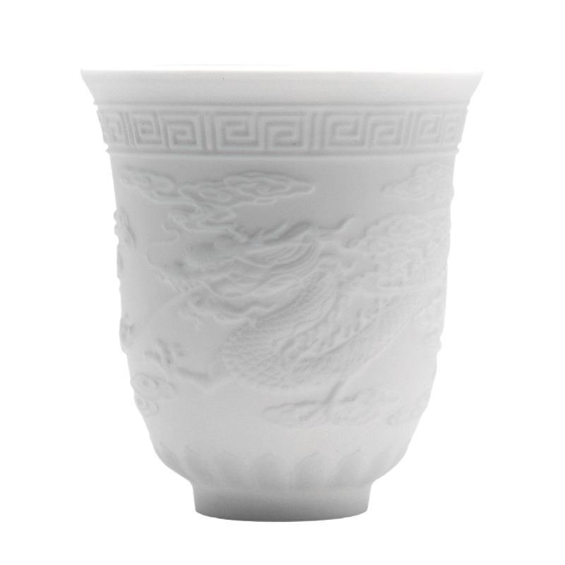 Raw Ore Kaolin Dragon and Phoenix Master Cup, Crane and Auspicious Cloud Jade Porcelain Tea Cup, Supports Dropshipping, High White Porcelain