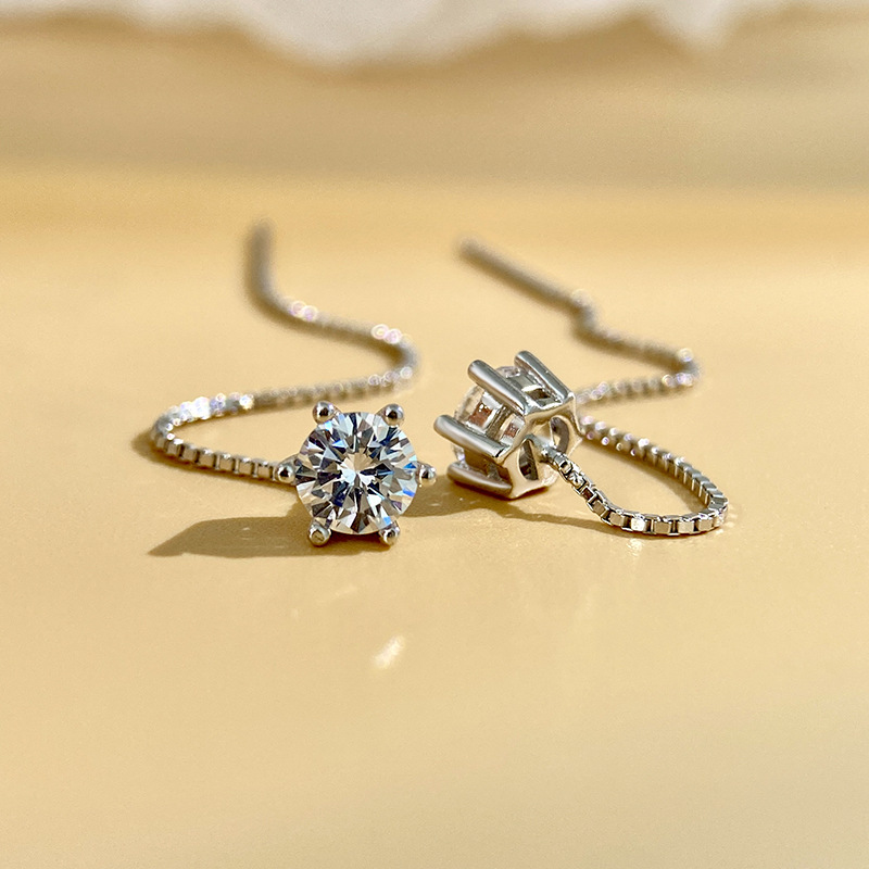 S925 Sterling Silver Ear Wire Moissanite Tassel Earrings for Women, Light Luxury, Simple and Elegant Design with a High-End Feel, Featuring a Six-Prong Setting