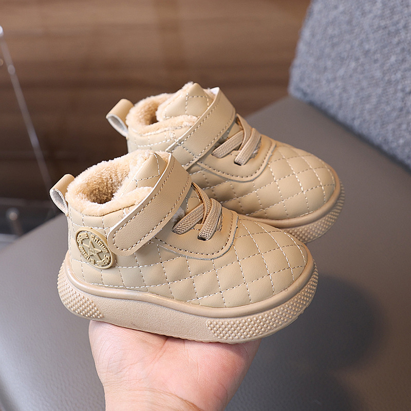 Autumn and winter high-top baby boys and girls soft bottom non-slip toddler shoes 1-3 years old fleece-lined thick warm cotton shoes bread shoes