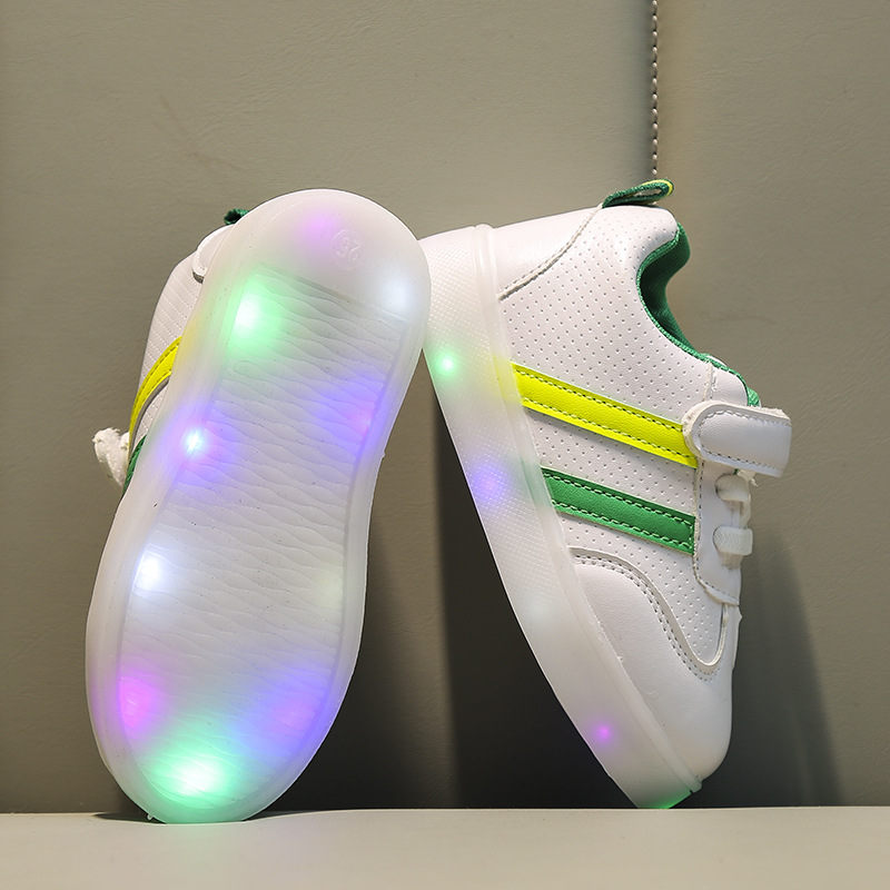 2021 Spring and Autumn New Children's Light Shoes Boys LED Sports White Shoes Girls Colorful Flash Flat Shoes