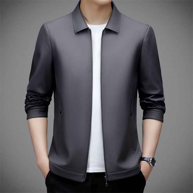 Brand Haining Leather Men's Coat Middle-aged fleece-lined Lapel Genuine Leather Jacket Sheepskin Lapel High-end Soft Leather Coat