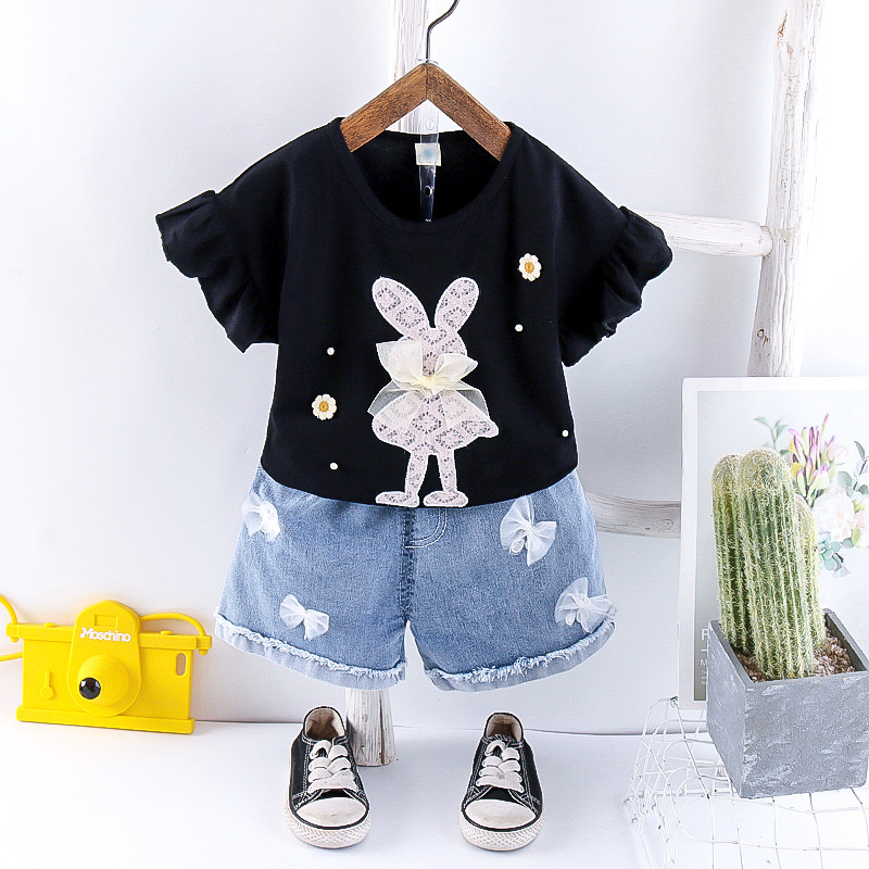 Children's clothing summer cute girls short sleeve suit baby Korean Cartoon Summer Shorts two-piece suit batch generation Foreign