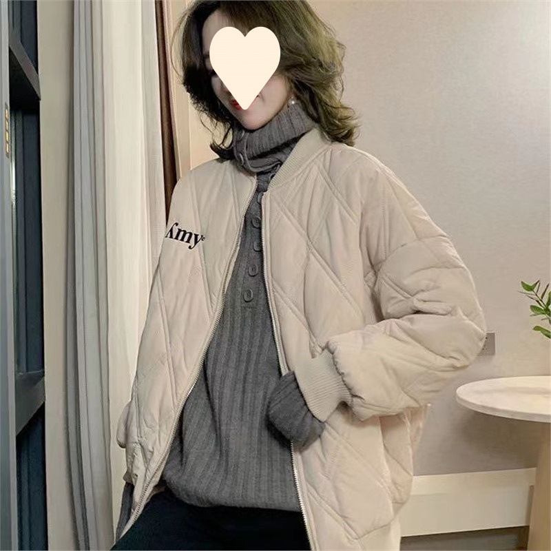2025 Autumn and Winter New Lightweight down Cotton Jacket Women's Embroidered Baseball Collar Loose Thickened Jacket