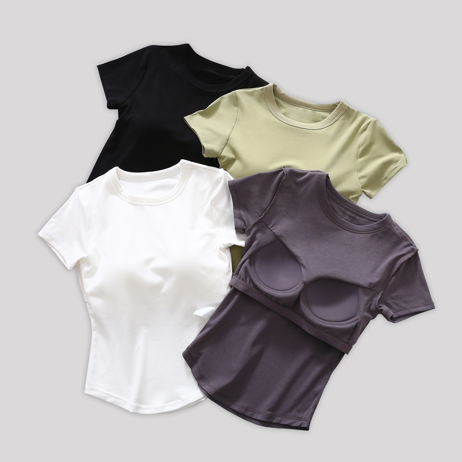 Весенне-летняя футболка с коротким рукавом и нагрудной подушечкой, однотонная, с рюшами, внутренний и внешний носки, полурукав