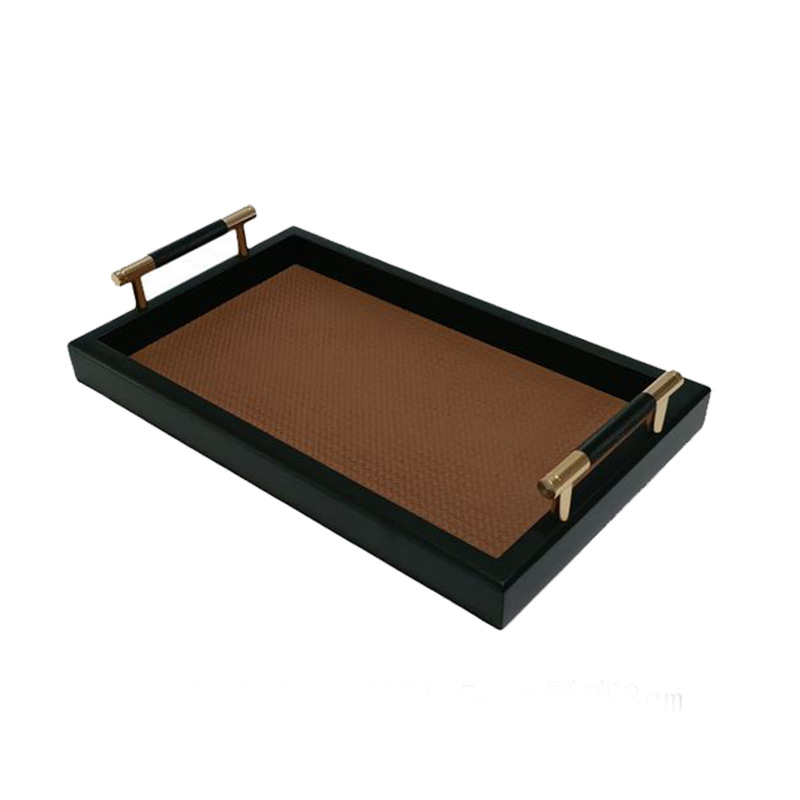 Advanced Light Luxury Home Decoration Hotel Model Room Tray Porch Jewelry Desktop Storage Leather Decorations Tray Wholesale