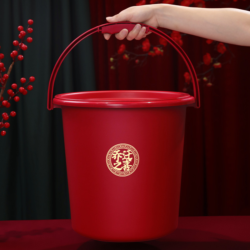 Festive household rice bucket plastic bucket housewarming new home decoration with lid bucket moving house ceremony supplies