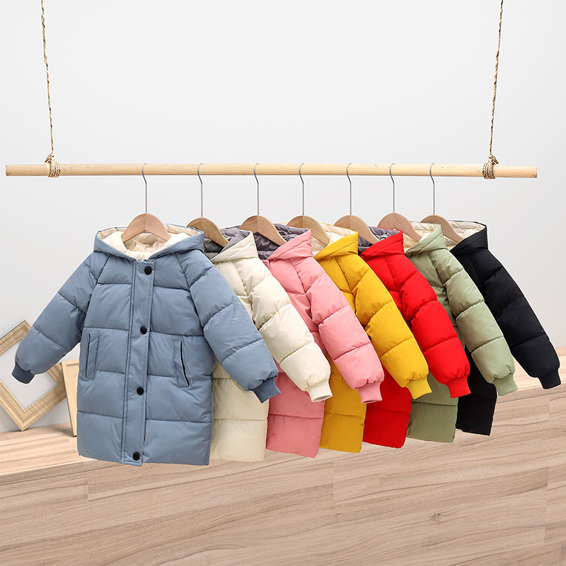 2023 New Children's Cotton-Padded Jackets, Mid-Length for Boys, Winter Korean-Style Cotton Coats for Girls, Thickened Clothing for Babies
