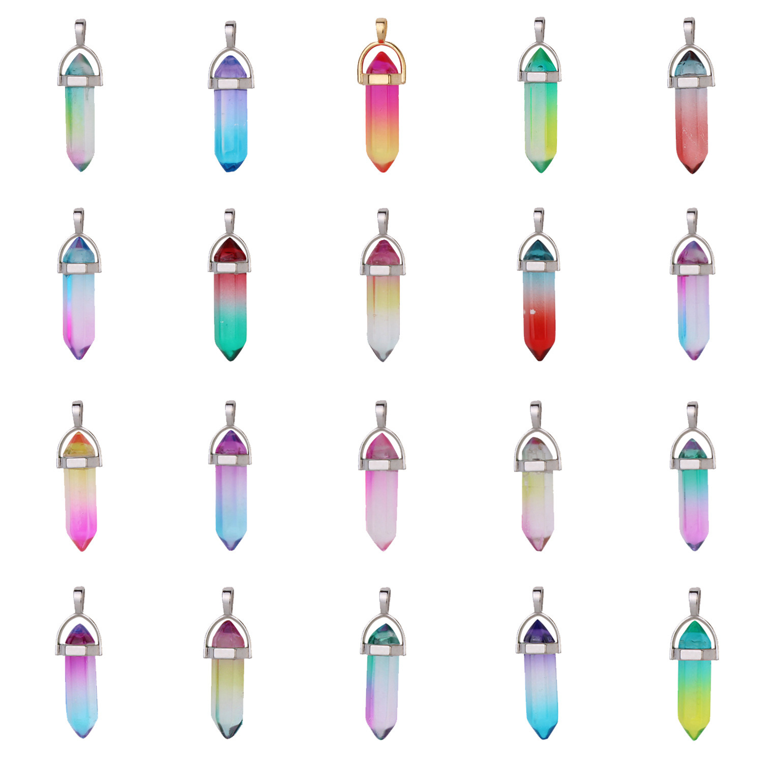Artificial Crystal Stone Hexagon Pendant Diamond Cut Bullet Necklace quartz Point Pendant