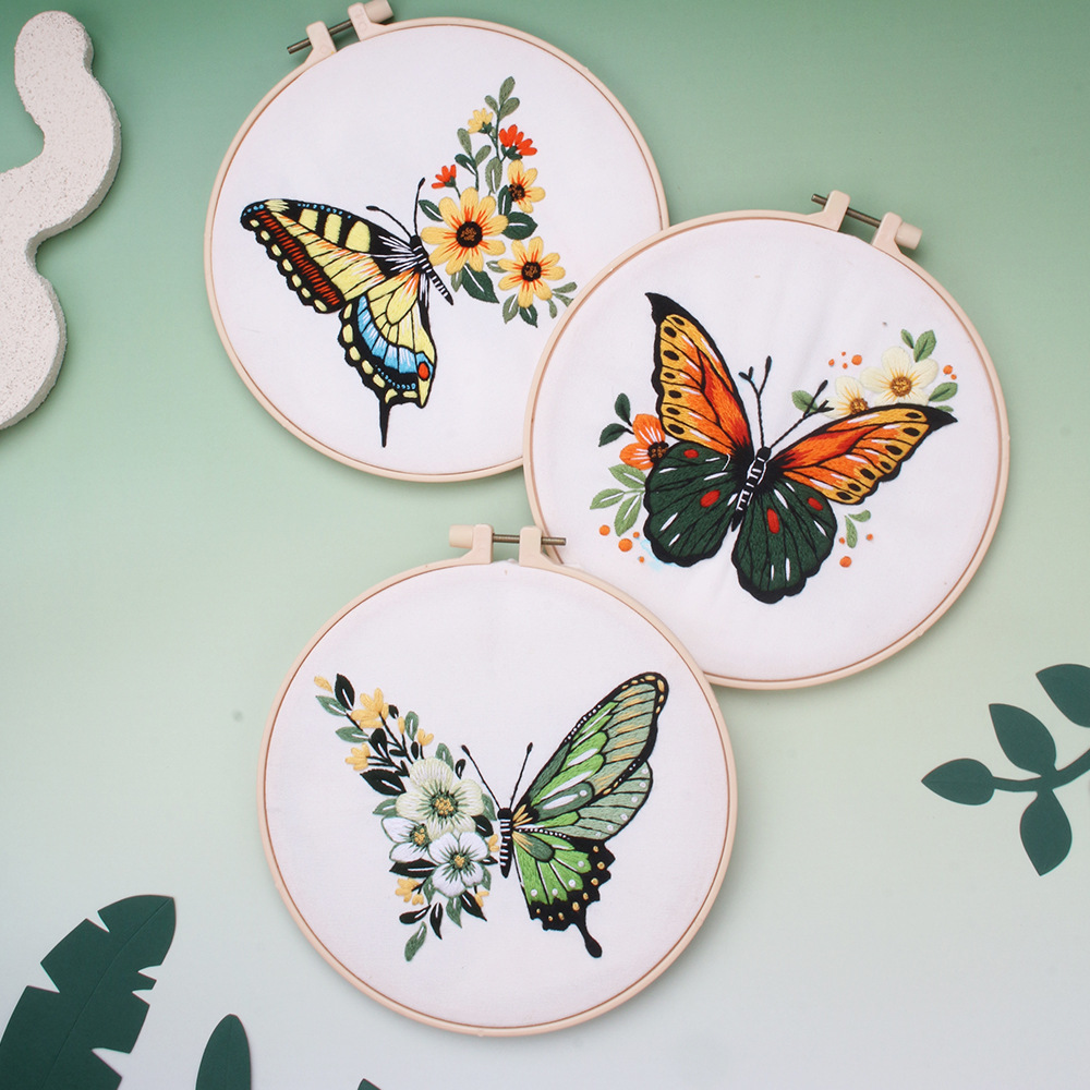 cross-border english embroidery diy material bag kit bright butterfly handmade embroidery material bag