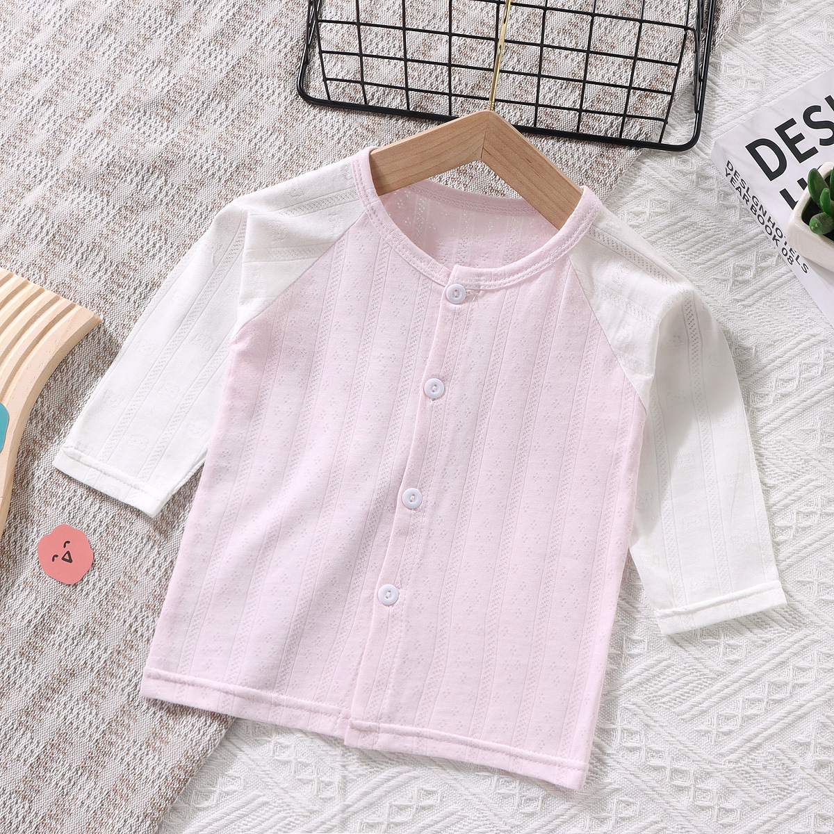 Детский кардиган, однотонный топ, летняя тонкая одежда с девятью четвертями рукавами, для мальчиков и девочек, домашняя одежда для детей малого и среднего размера