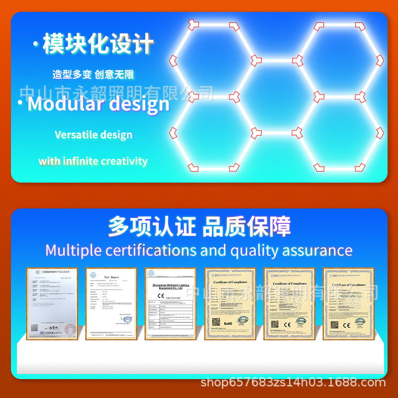 Cross-border LED honeycomb lamp hexagonal splicing honeycomb lamp car wash auto repair beauty station lamp DIY bar fitness office