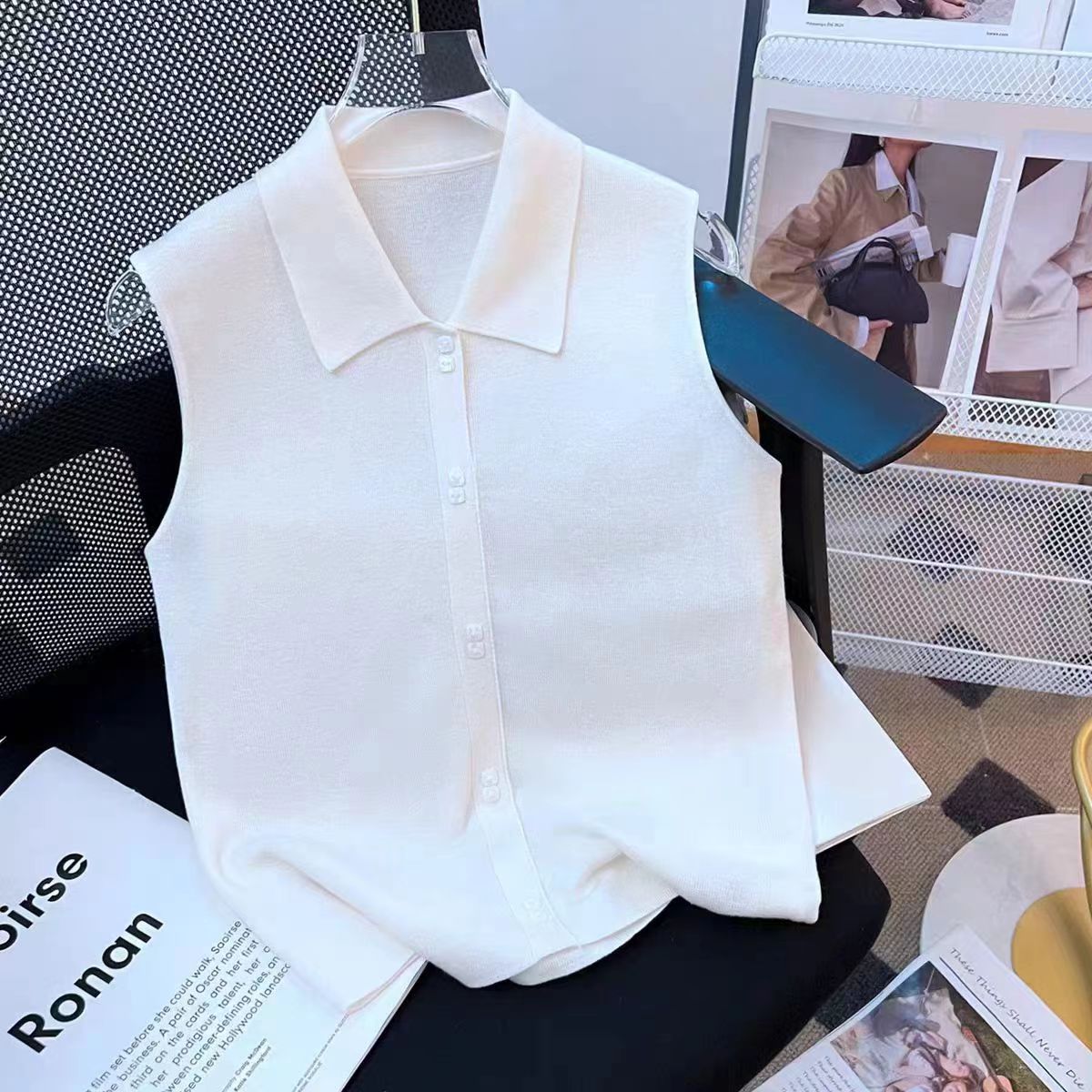 [Компаньон для укладки] Повседневный и универсальный новый безрукавный вязаный жилет с лацканами из хлопка