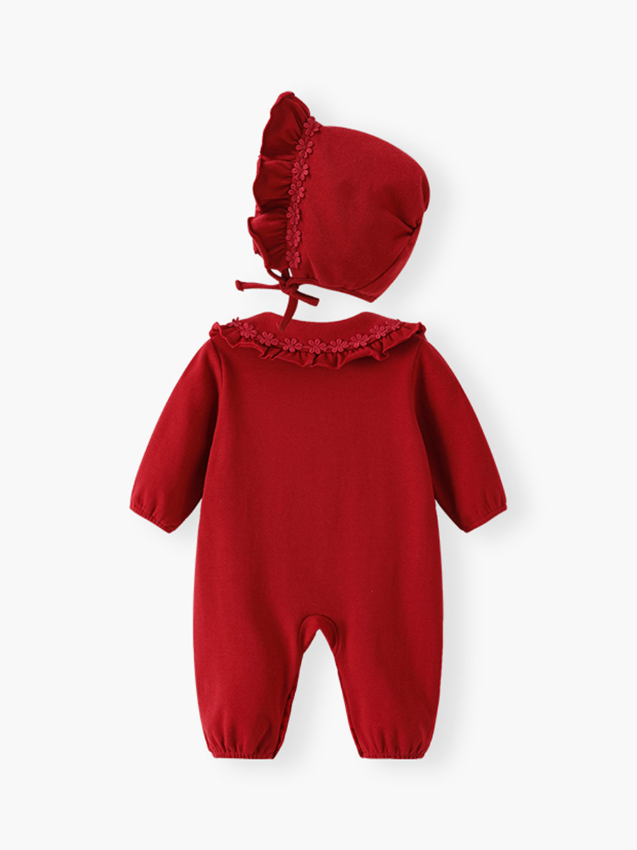 Baby Jumpsuit, Autumn Long-Sleeved New Breathable Newborn Clothes, Red Long-Sleeved A-Class Full-Month Baby Clothing