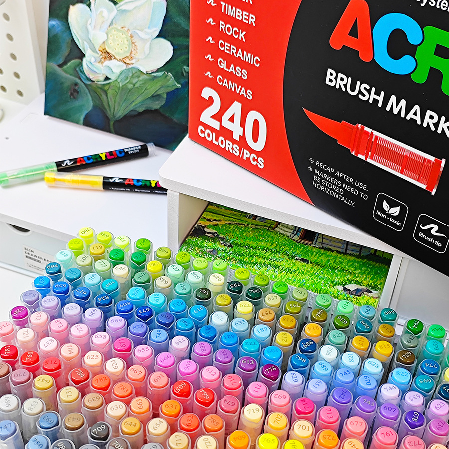 Guangna Gn8101 Straight Liquid Acrylic Marker Pen 240 Color Soft Tip Marker Pen Stackable Color Water-Based Third Generation
