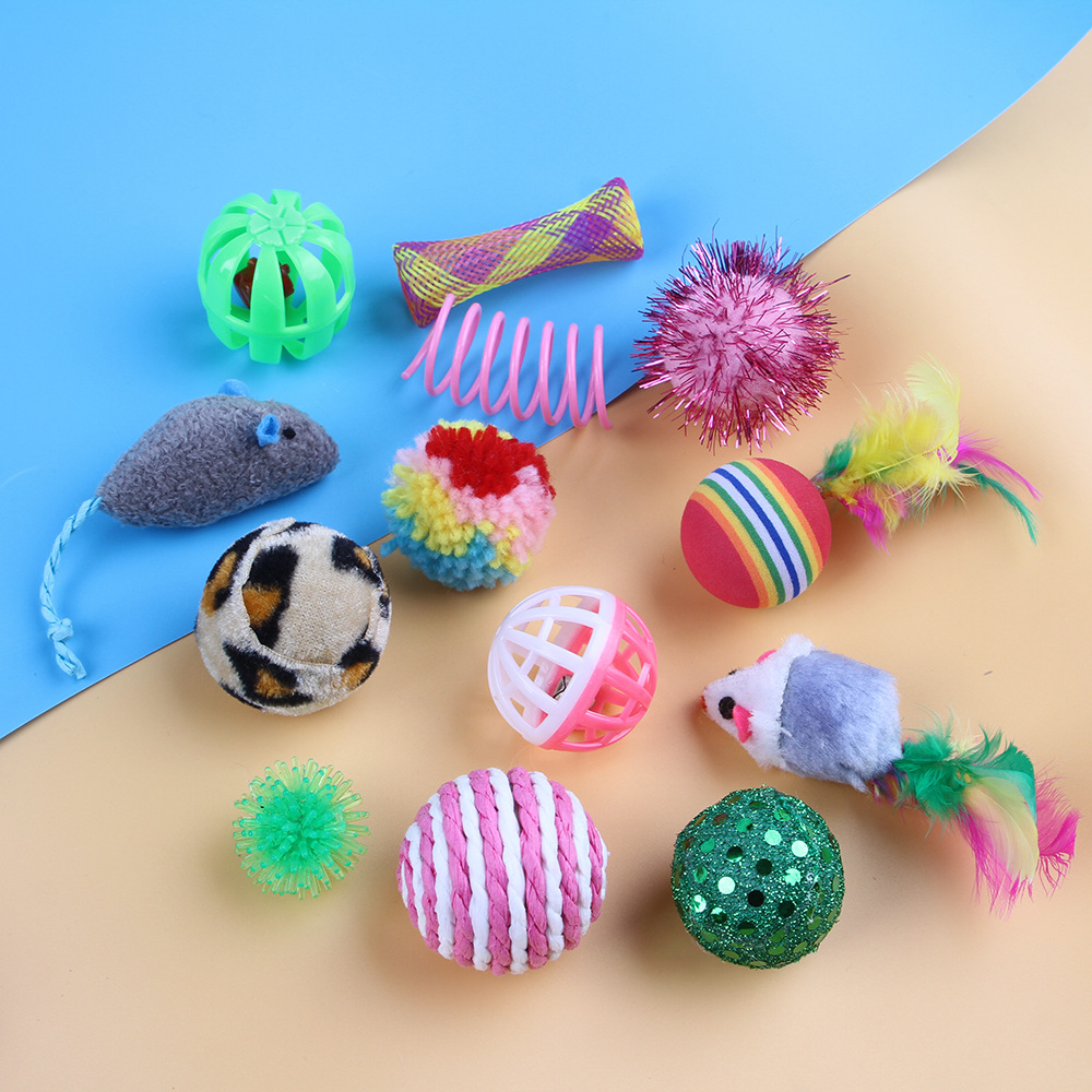 Summary cat toy combination accessories plastic bell ball flower drum rainbow ball feather mouse pet cat toy