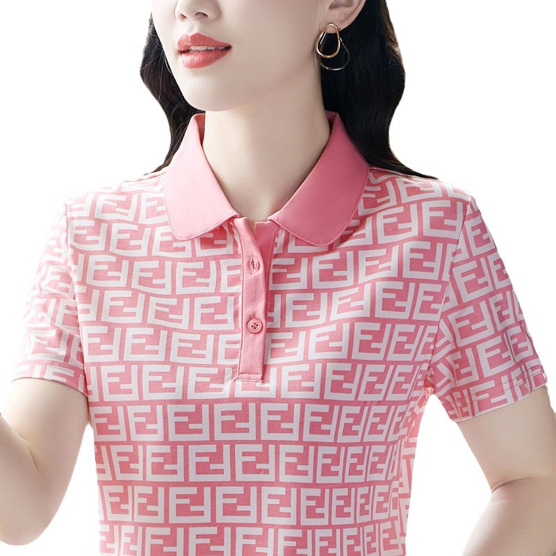 Women's Summer 2024 New Loose Slimming Polo Shirt Women's Printed Top